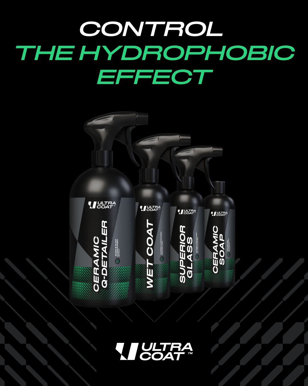 Ultracoat hydrophobic maintenance range: Ceramic Q-Detailer, Wet Coat, Superior Glass and Ceramic Soap