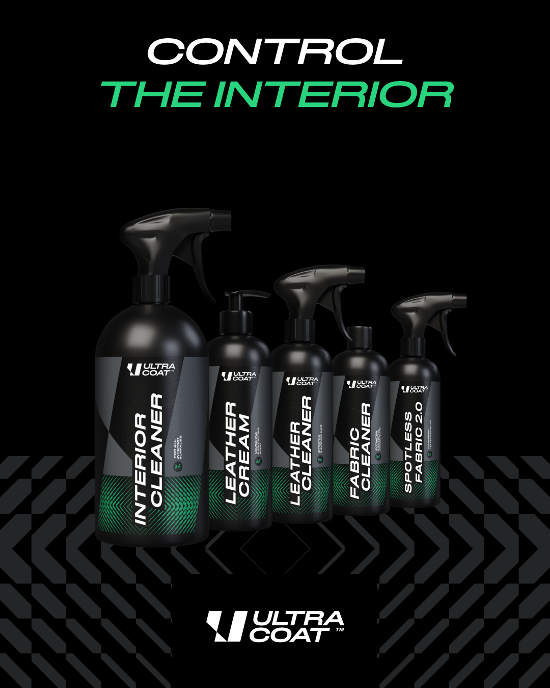 Ultracoat interior care range: Interior Cleaner, Leather Cream, Leather Cleaner, Fabric Cleaner and Spotless Fabric 2.0